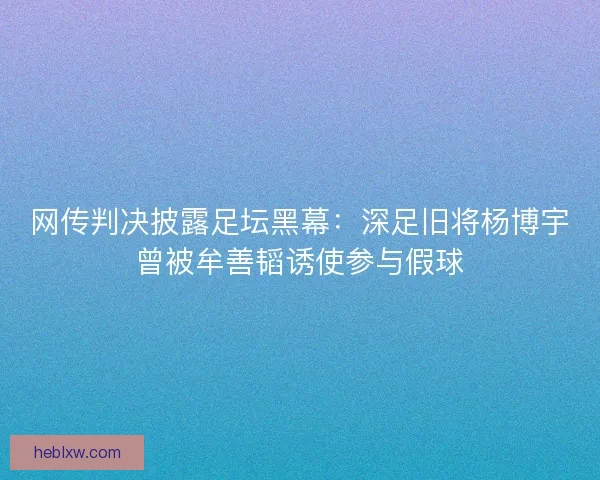 网传判决披露足坛黑幕：深足旧将杨博宇曾被牟善韬诱使参与假球